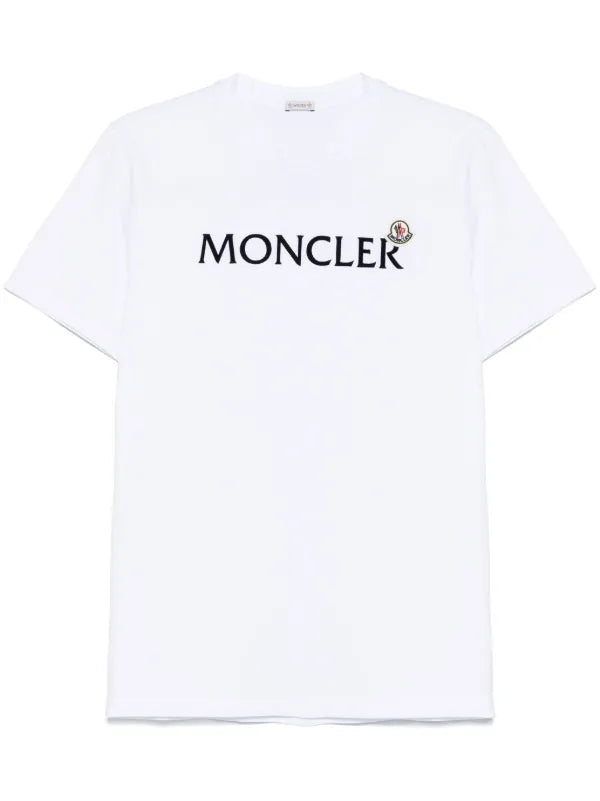 Moncler White Flocked Logo T-shirt