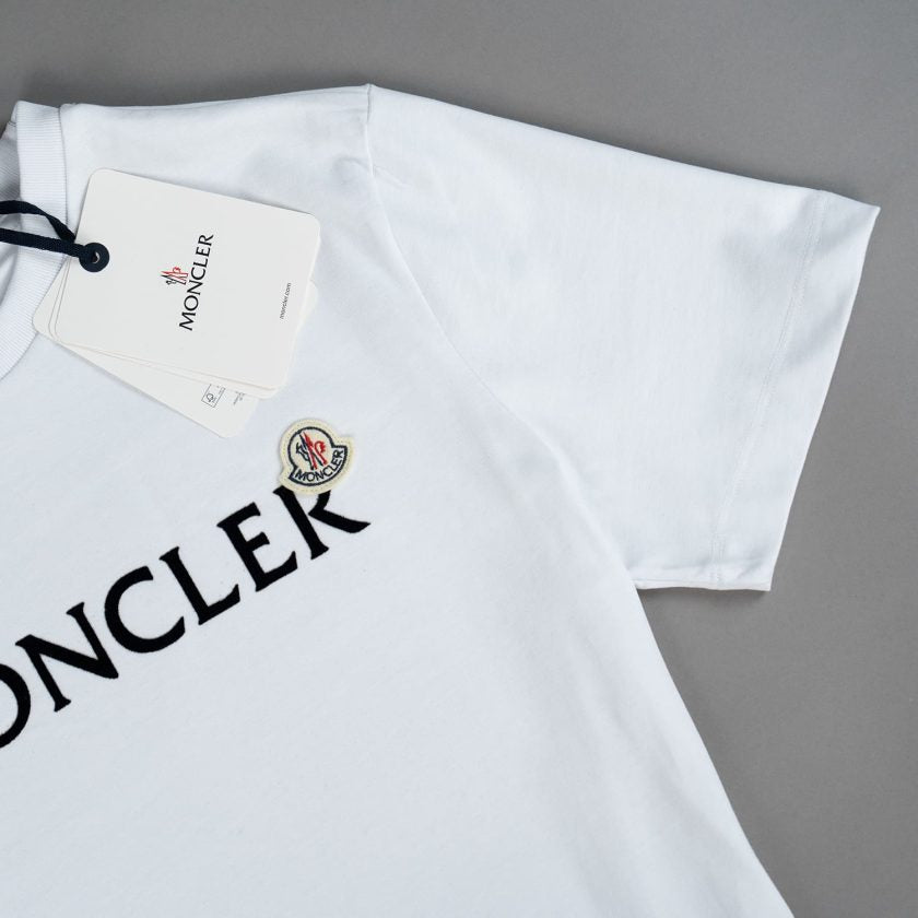 Moncler White Flocked Logo T-shirt