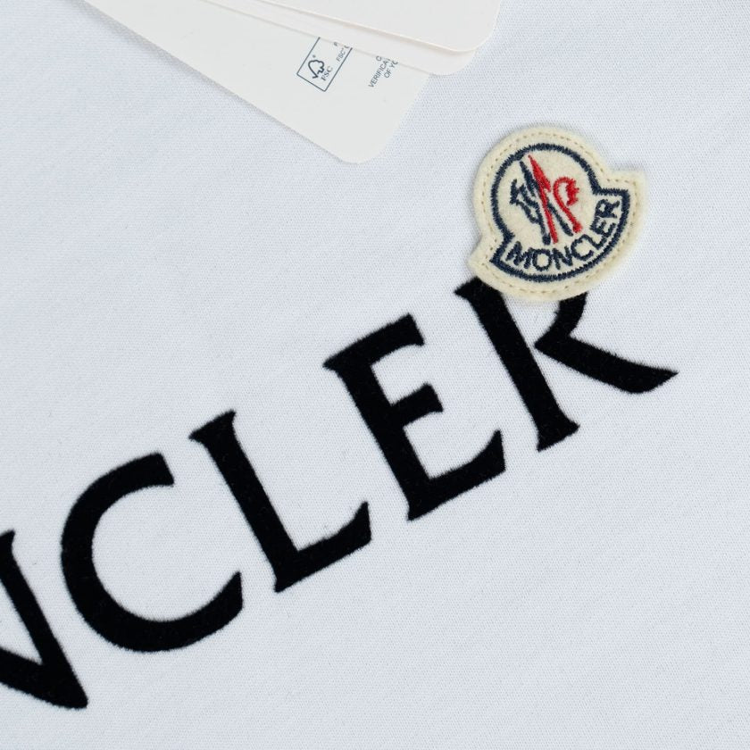 Moncler White Flocked Logo T-shirt